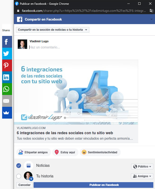 Vladimir Lugo: 6 integraciones de las redes sociales con tu sitio web: Comparte el artículo en Facebook usando Sumo