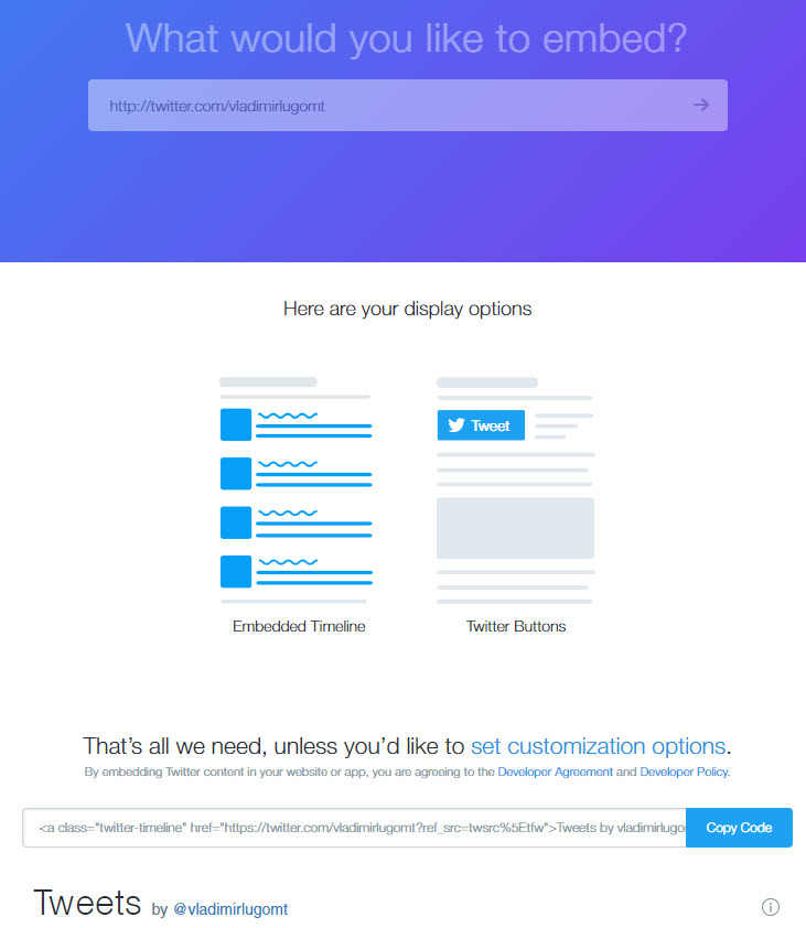 Vladimir Lugo: 6 integrations between your website and your social channels: Generate Twitter code to embed feed on your website